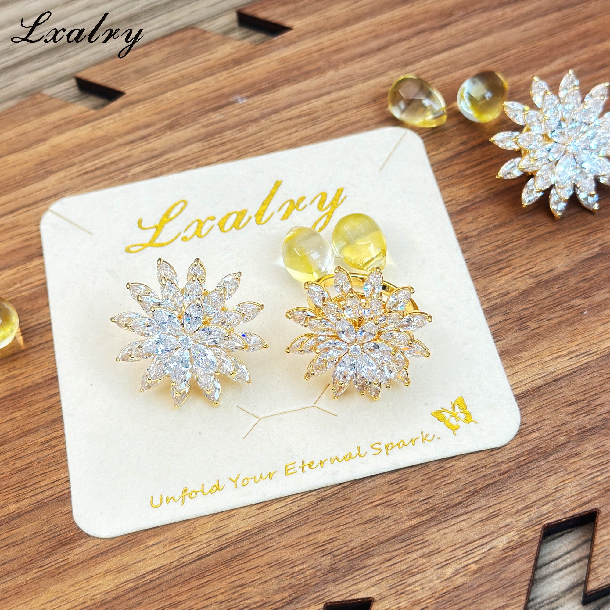 Lxalry 18K Gold Plated Copper Flower Jewelry Set - Baroque Style Statement Ring & Earrings - Hypoallergenic, Non-Tarnish, Elegant Gift For Women