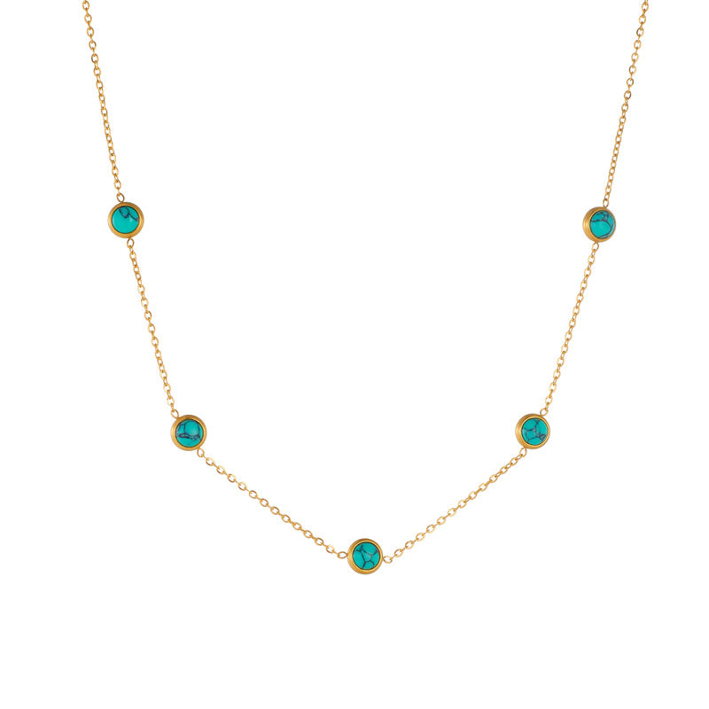 Round Turquoise Accessory Chain Earrings Stainless Steel Set