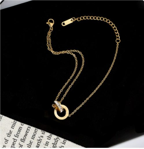 Rome Double Ring Necklace Women Titanium Steel High-end Sense Does Not Fade