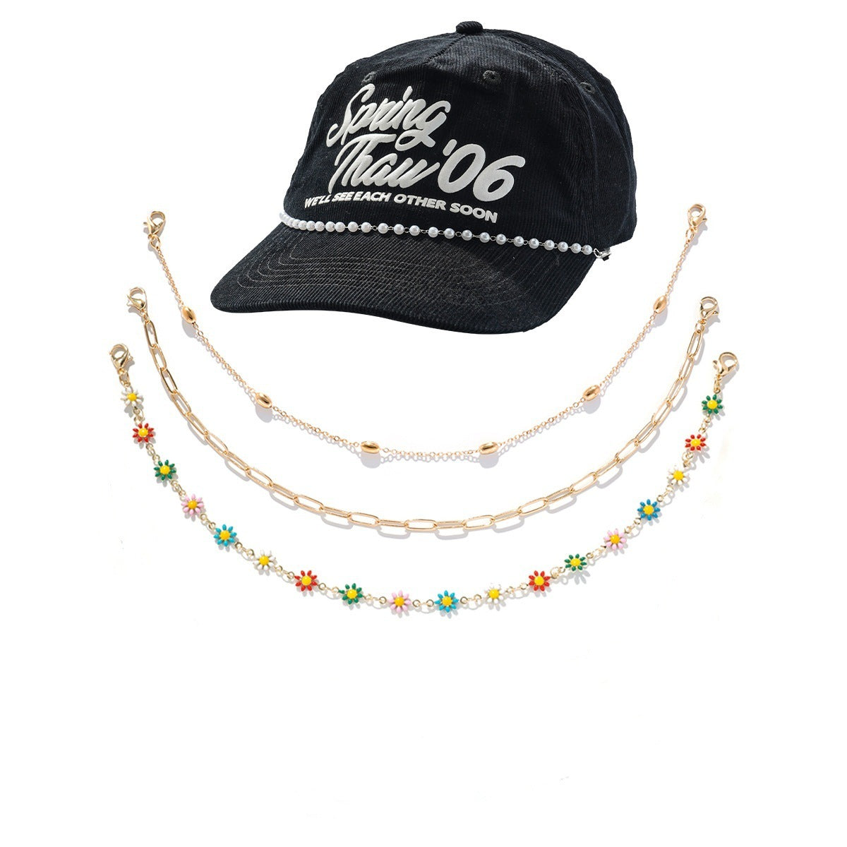 Turquoise Pearl Cuban Fishbone Chain Cap Chain
