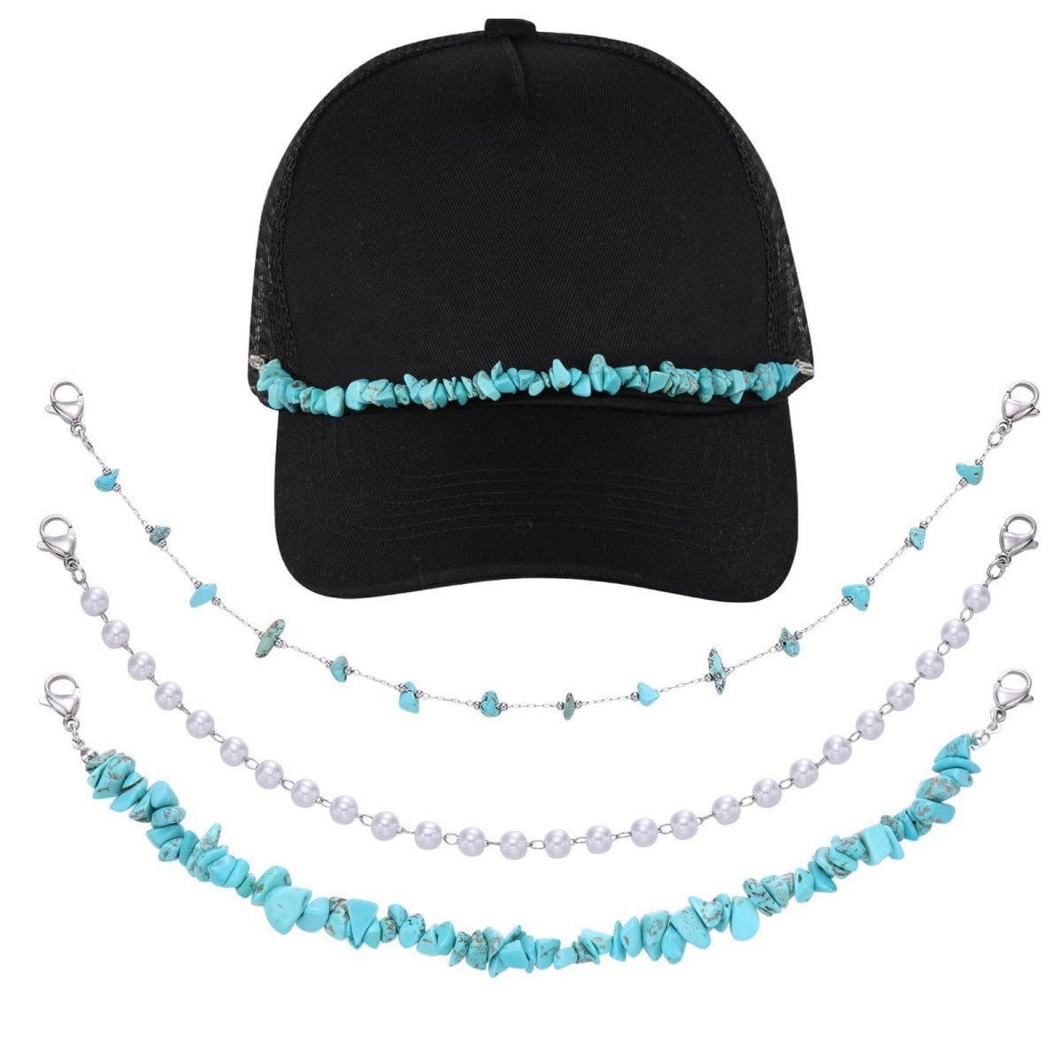Turquoise Pearl Cuban Fishbone Chain Cap Chain