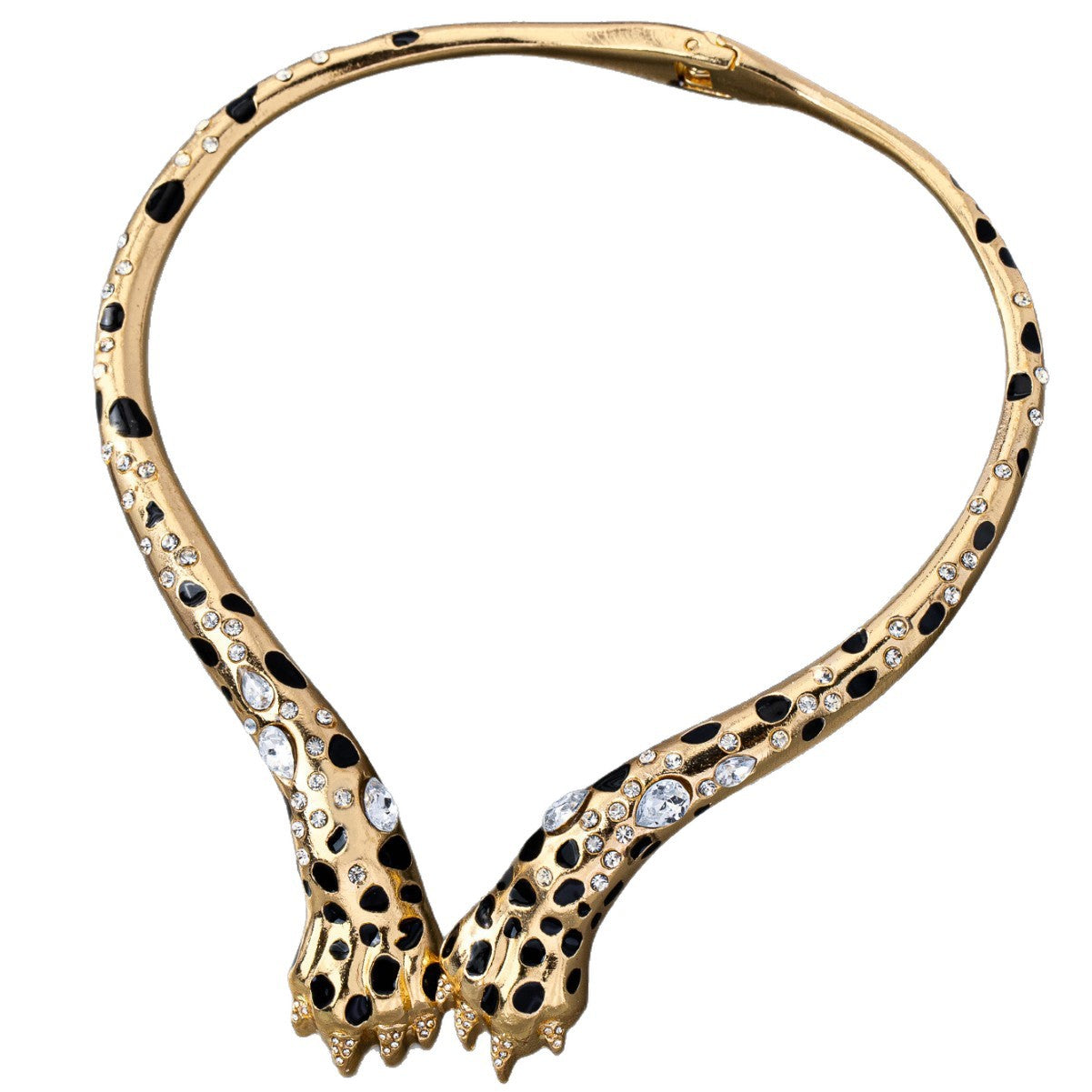 Vintage And Exaggerated Temperament Versatile Leopard Print Diamond Necklace
