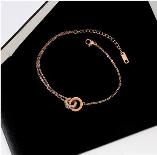 Rome Double Ring Necklace Women Titanium Steel High-end Sense Does Not Fade